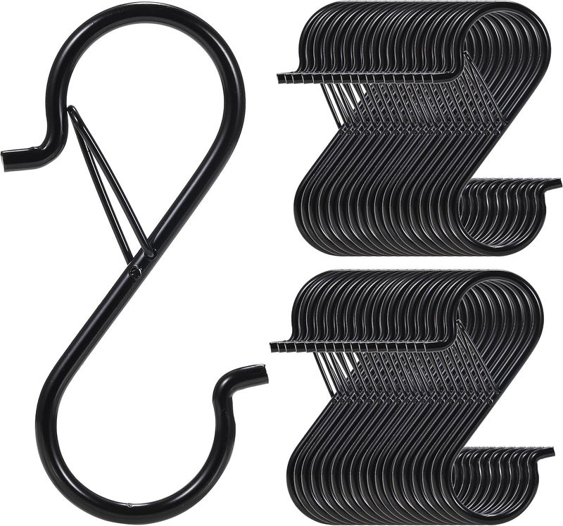 iCafePub 24 PCS S Hooks for Hanging with Safety Buckle, 3.5 inch Heavy Duty Metal S Shaped Hooks for Kitchen Utensil, Cups, Pots, Plants, Bags, Hats (Black) - Image 1